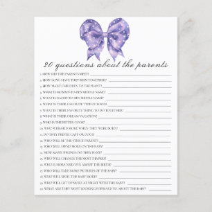 Bow baby shower - 20 questions about parent