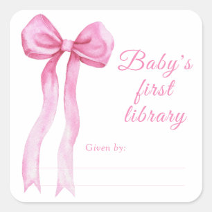 Bow - Baby Shower bookplate, books for baby Square Sticker