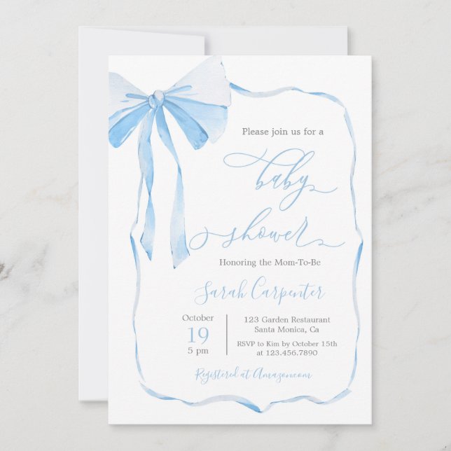 Bow Baby Shower Boy Invitation (Front)