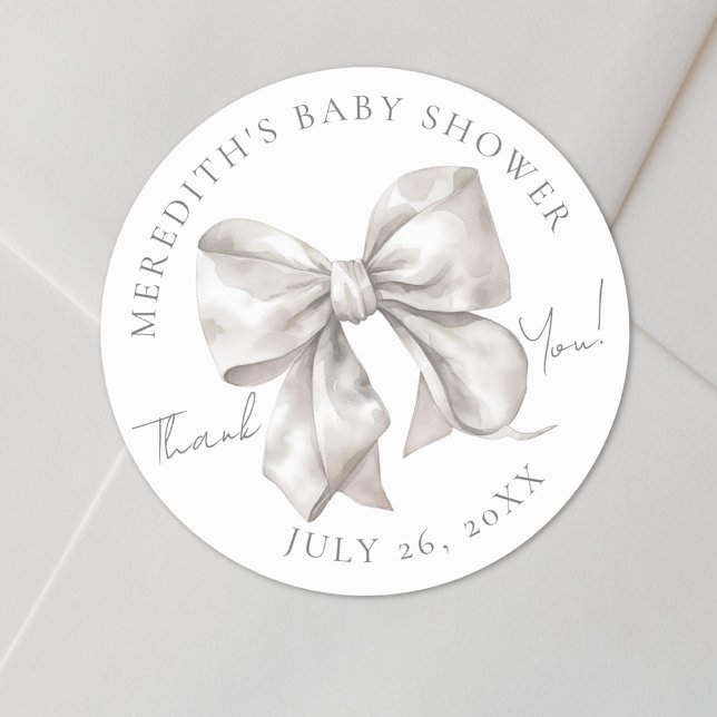 Bow Baby Shower Classic Round Sticker (Bow Baby Shower Classic Round Sticker)