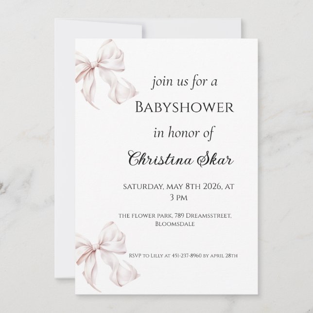 Bow Baby Shower invitation (Front)