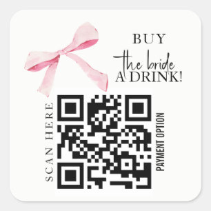 Bow Bachelorette Buy Bride drink QR code  Square Sticker