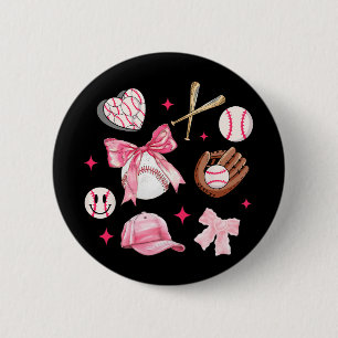 Bow Baseball Mom Pink Bow Mothers Day Women Girls  2 Inch Round Button