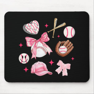 Bow Baseball Mom Pink Bow Mothers Day Women Girls Mouse Pad