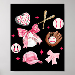 Bow Baseball Mom Pink Bow Mothers Day Women Girls Poster