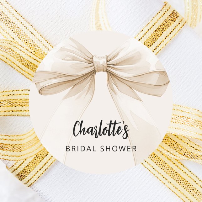 Bow beige cream Bridal Shower Classic Round Sticker (Creator Uploaded)