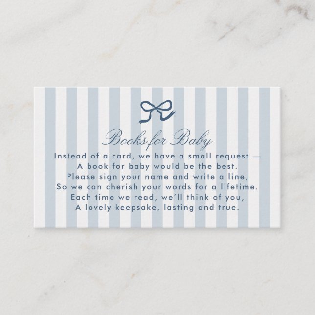 Bow bleu & Stripes Livres pour bébé Carte de boîti (Devant)