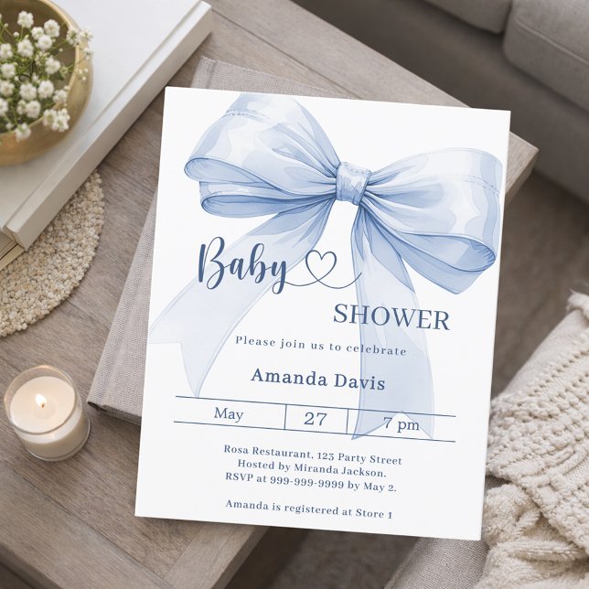 Bow blue boy Baby Shower invitation (Creator Uploaded)