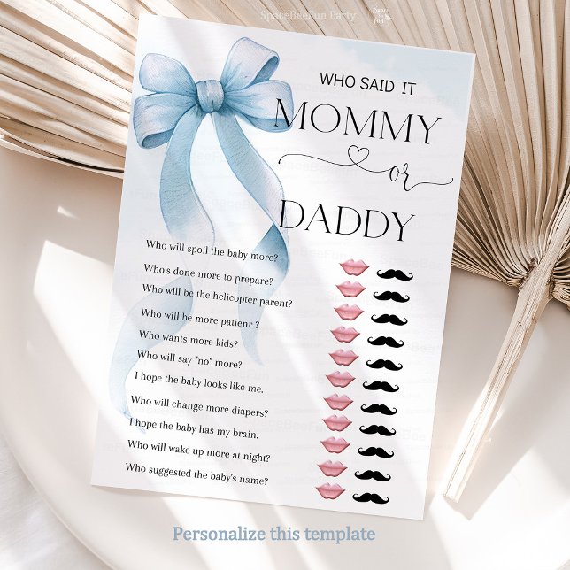 Bow Blue Mommy or Daddy Baby Shower Game Card (Bow Blue Mommy or Daddy Baby Shower Game Card)