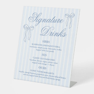 Bow Blue Wedding Signature Cocktails Pedestal Sign