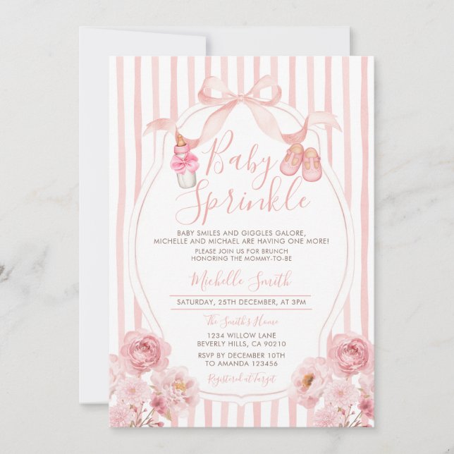 Bow Blush Pink Baby Sprinkle Pumpkin Baby Shower Invitation (Front)