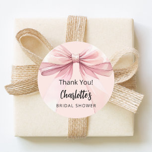 Bow blush pink thank you Bridal Shower Classic Round Sticker