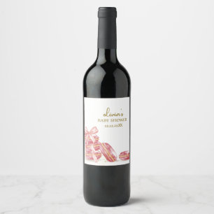 Bow Bonjour Bébé French Macarons Baby Shower  Wine Label