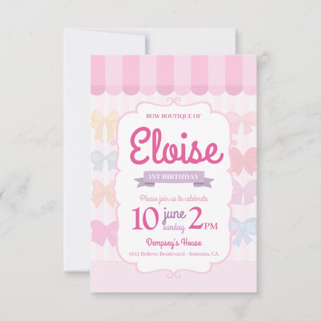 Bow Boutique Store 1st Birthday Invitation (Front)