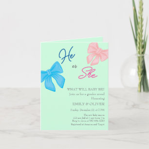 bow boy or girl gender reveal party invitation
