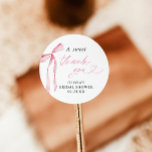 Bow Bridal Shower Favour Sticker, Dessert Stickers<br><div class="desc">These Pink Bow Bridal Shower Favour Stickers feature an elegant pink bow to decorate your blush pink bridal shower or bridal brunch. These sticker labels are a beautiful touch to your bridal shower with our Blush Pink Bow She’s Tying the Knot Bridal Shower decor. These stickers not only add a...</div>