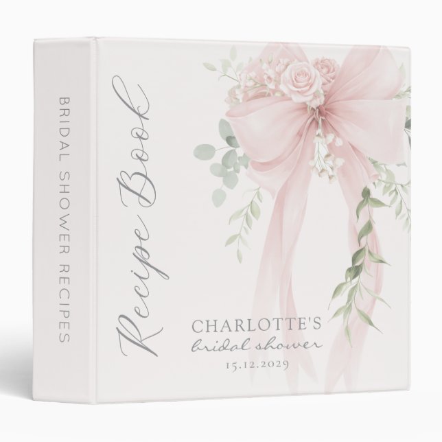 Bow Bridal Shower Recipe Book Binder (Front/Spine)