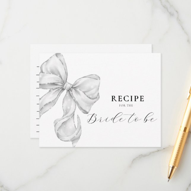 Bow Bridal Shower Recipe Enclosure Card (Front/Back In Situ)