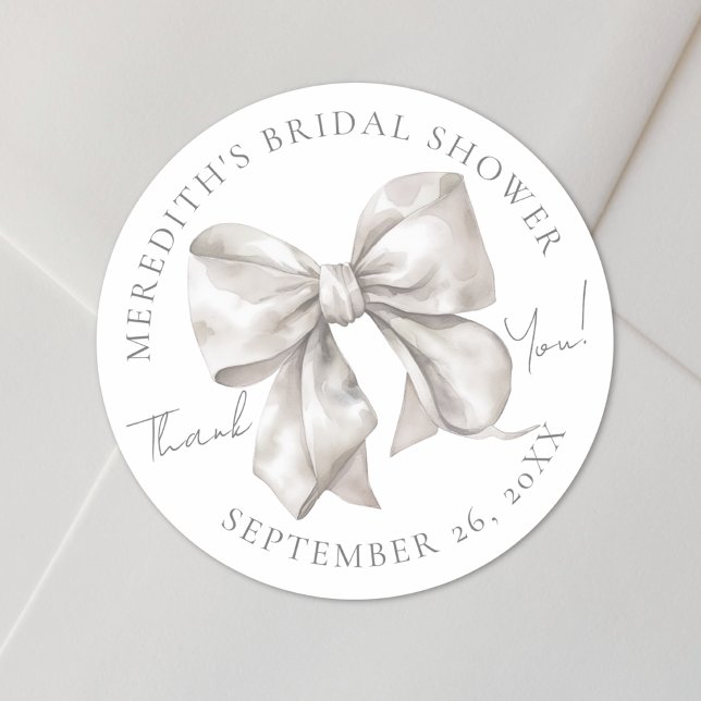 Bow Bridal Shower Thank You Classic Round Sticker (Bow Bridal Shower Thank You Classic Round Sticker)