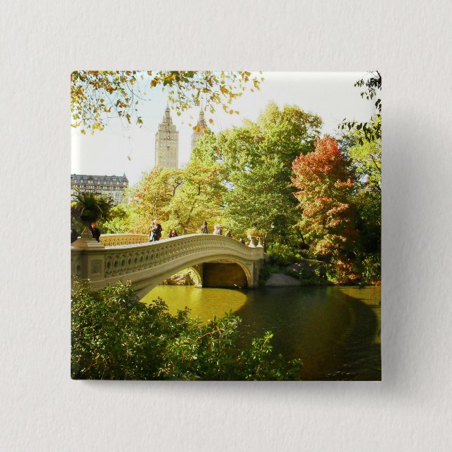 Bow Bridge, Central Park, Late Summer, NYC 2 Inch Square Button (Front)