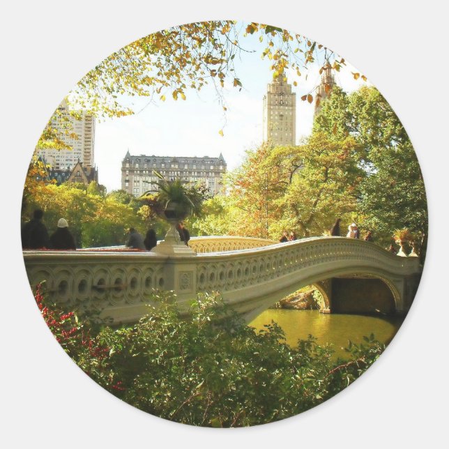 Bow Bridge in Autumn, Central Park, New York City Classic Round Sticker (Front)