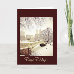 Bow Bridge Snow - Happy Holidays Holiday Card