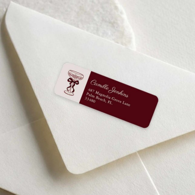 Bow & Bubbly Bridal Shower Return Address (Burgundy Bows and Bubbly Bridal Shower Return Address Label)