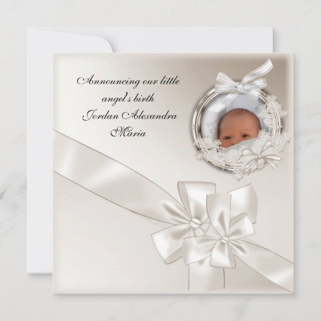 Bow cadre photo beige faire-part de naissance (Devant)