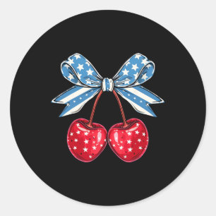 Bow Cherry 4th Of July Usa American Patriotic  Classic Round Sticker