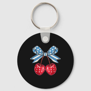 Bow Cherry 4th Of July Usa American Patriotic Keychain
