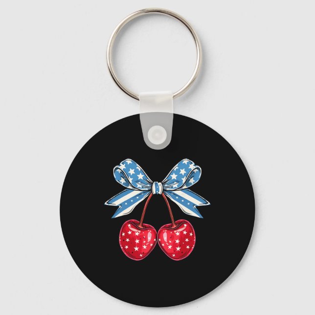 Bow Cherry 4th Of July Usa American Patriotic  Keychain (Front)