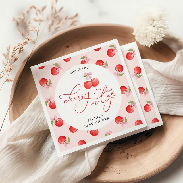 Bow Cherry on Top Baby Girl Shower Napkin (Creator Uploaded)