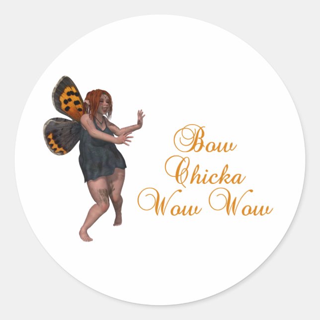 Bow chicka wow wow classic round sticker (Front)