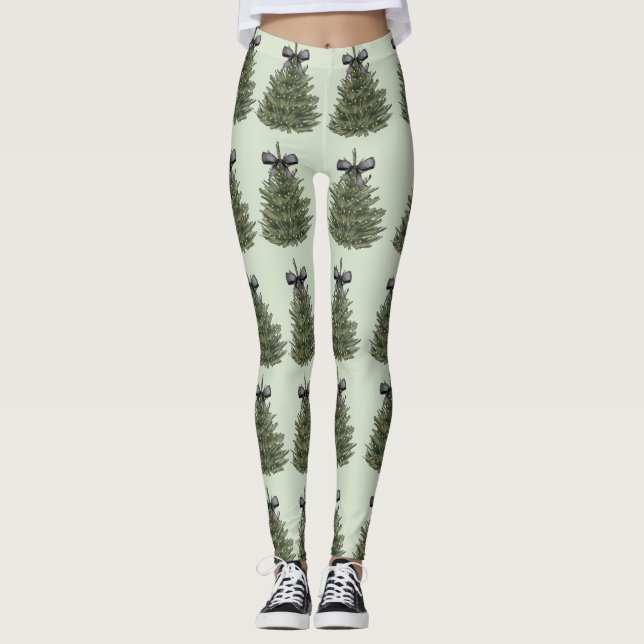Bow christmas tree holiday leggings (Front)
