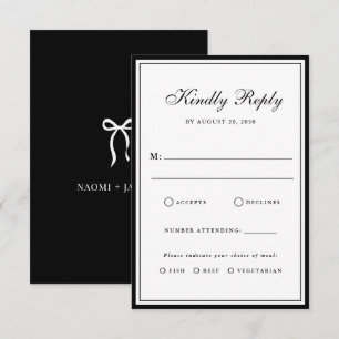 Bow Classic Old Money Black & White Wedding RSVP Card