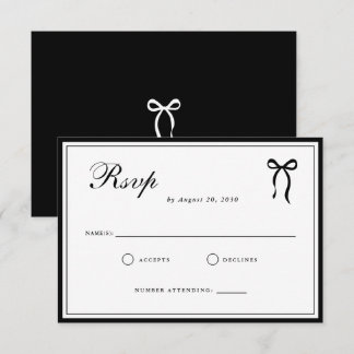 Bow Classic Old Money Black & White Wedding RSVP Card