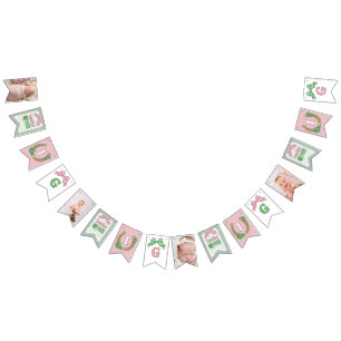 Bow Clover Lucky One Girl 1st Birthday Photo Bunting Flags