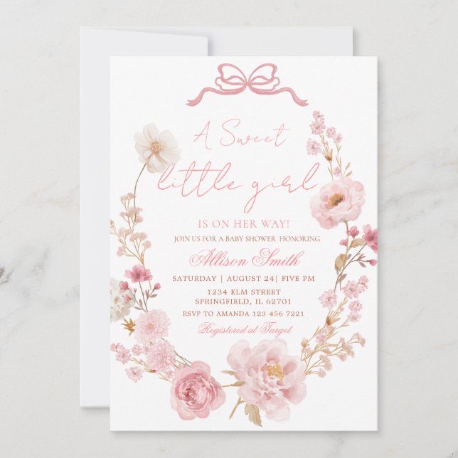Bow Coquette Blush Pink Bow Baby Shower Invitation (Front)