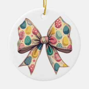 Bow Coquette Easter Sunday Eggs Pink Pallete Ceramic Ornament