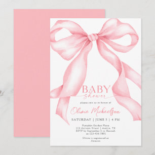 Bow Coquette Pink Ribbon Elegant Girl Baby Shower Invitation