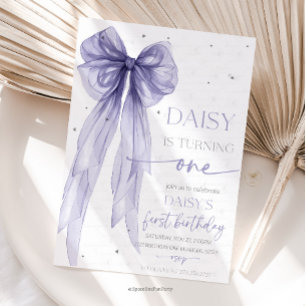 Bow Coquette Purple 1st Birthday Invitation