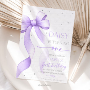 Bow Coquette Purple 1st Birthday  Invitation