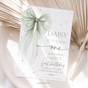 Bow Coquette Sage 1st Birthday Invitation