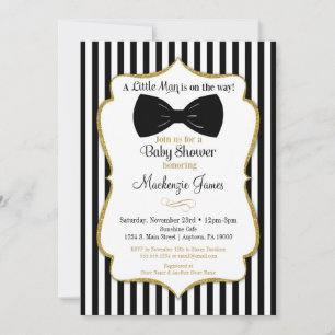 Bow Cravate Boy Baby shower Invitation Black Gold