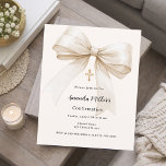 Bow cream beige girl Confirmation invitation<br><div class="desc">A soft beige,  cream coloured background,  decorated with a large bow and a golden cross. Personalize and add a name and details details. 

1 sheet = 1 invitation printed edge to edge.</div>