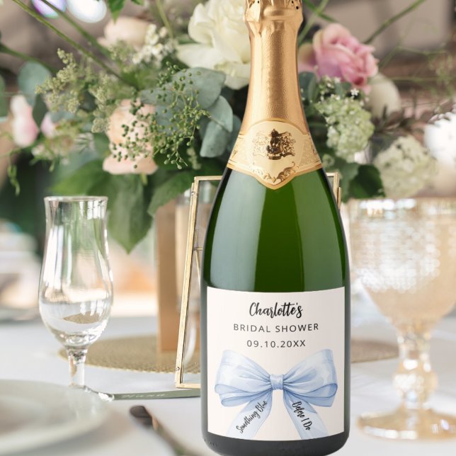 Bow cream Something blue before I do Bridal Shower Sparkling Wine Label (Creator Uploaded)