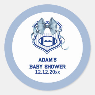 Bow Crest Rookie Football Sport Boy Baby Shower Classic Round Sticker