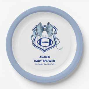 Bow Crest Rookie Football Sport Boy Baby Shower Paper Plate
