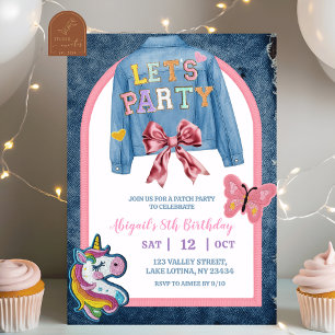 Bow Denim Jacket Patch Party Birthday Invitation