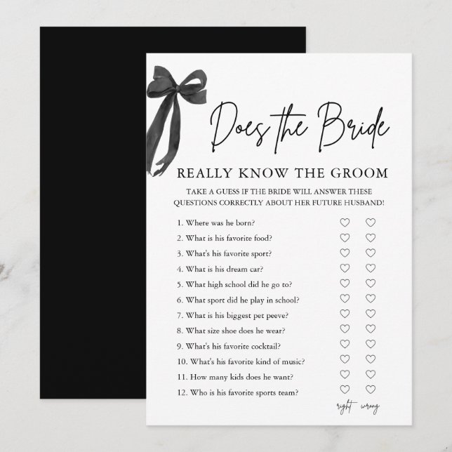 Bow Does The Bride Really Know The Groom Game Invitation (Front/Back)